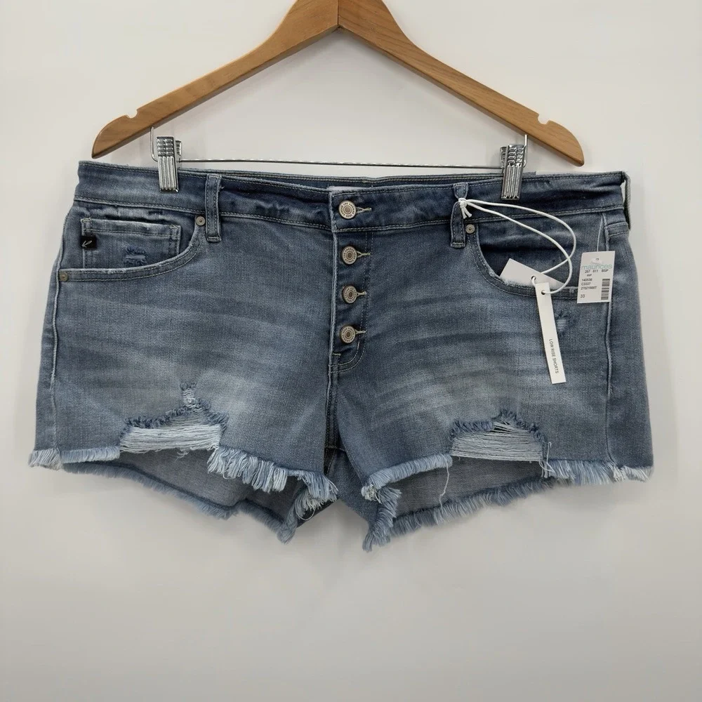 KanCan Distressed Low Rise Denim Shorts Women's Size 33 X‎ 3 Raw Hem 140536 NEW